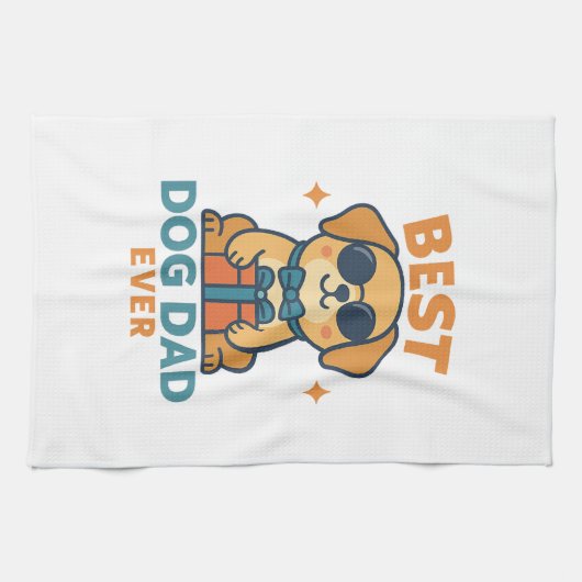 史上最高の犬パパ � 楽しい父の日の犬Tシャツ キッチンタオル (横)