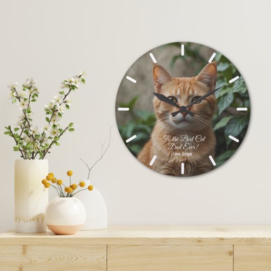 史上最高の猫パパへ カスタムフォト ラージ壁時計