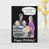 右おもしろいブラショッピングオールドレディを見つける カード (黄色い花)