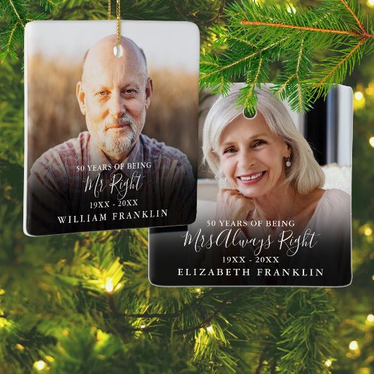 右おもしろい夫妻の写真記念日 セラミックオーナメント