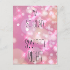 右にスワイプしてよかった！とっても楽しいピンクのスパークル愛の名言 ポストカード