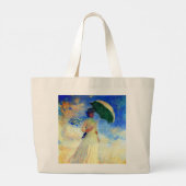 右にパラソルを置いたモネの女性 ラージトートバッグ (裏面)