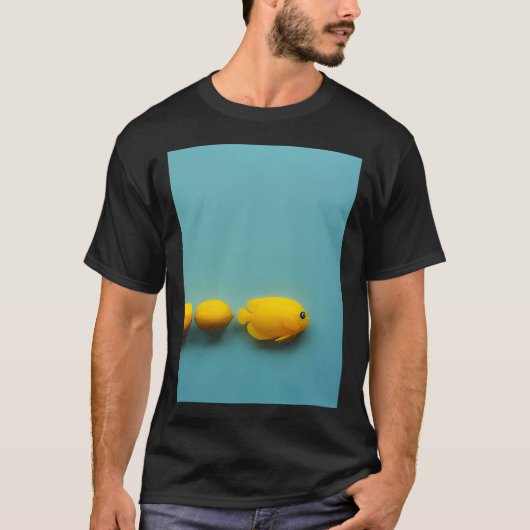 右に泳ぐ3匹の黄色いエンゼルフィッシュ Tシャツ (正面)