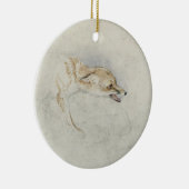 右の裏面に直面する身をかがめるキツネの勉強: fain セラミックオーナメント (右)