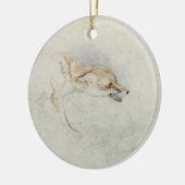 右の裏面に直面する身をかがめるキツネの勉強: fain セラミックオーナメント (左)