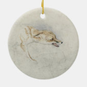 右の裏面に直面する身をかがめるキツネの勉強: fain セラミックオーナメント (裏面)