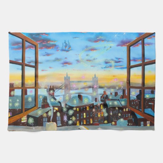 右への第2星。 ピーターパンは芸術をインスパイア キッチンタオル (横)