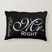 右スクロール文字白黒パーソナライズされた アクセントクッション (裏面)