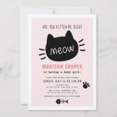 右ミューピンクの女の子の赤ちゃんシャワー私を子猫にする 招待状 (正面)