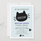 右ミュー青い男の子の赤ちゃんシャワーを私に子猫にする 招待状 (正面)