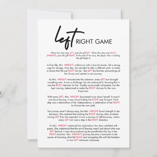 右モダン離れブライダルシャワーゲームカード 招待状 (正面)