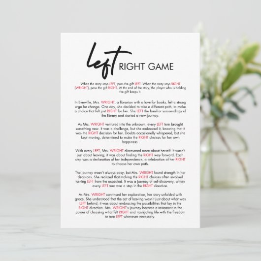 右モダン離れブライダルシャワーゲームカード 招待状 (スタンド正面)