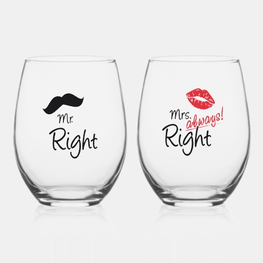 右口髭の赤い唇結婚様 ステムなしワイングラス (正面)