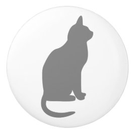 右向きに座るグレー猫 セラミックノブ