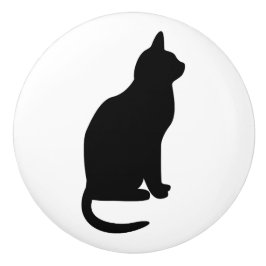 右向きに座る黒猫 セラミックノブ