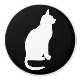 右向きの白猫の座像 セラミックノブ