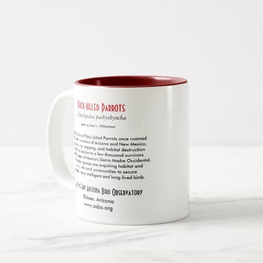 右扱われる厚勘定書を出されたオウムのマグ ツートーンマグカップ (正面左)