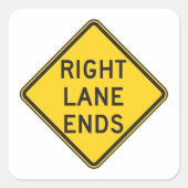 右車線の終点の道路標識シール スクエアシール (正面)
