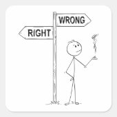 右間違ったイラストレーションスクエアステッカー スクエアシール (正面)