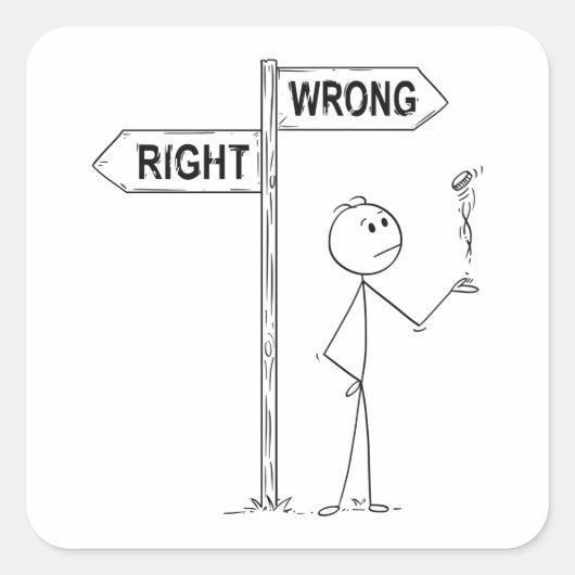 右間違ったイラストレーションスクエアステッカー スクエアシール (正面)