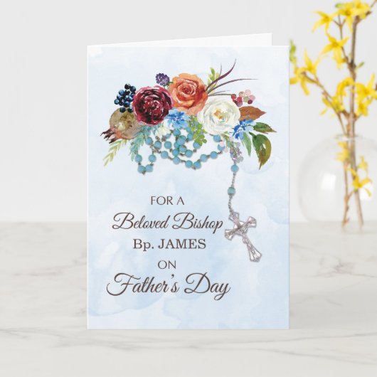 司教の父の日ロザリオの花カラフル付き カード (黄色い花)