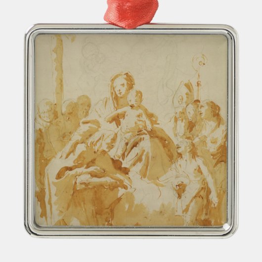 司教、修道士及び女性によって崇拝されるヴァージンおよび子供 メタルオーナメント (正面)