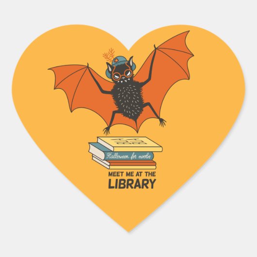 司書おもしろい先生アート – かわいいこうもりブックラバー ハートシール (正面)