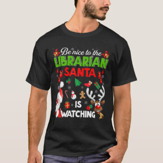 司書サンタがクリスマスを見ているのに優しい Tシャツ