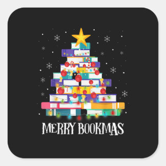 司書ブックラバーブックスクリスマスツリーメリーボー スクエアシール