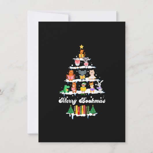 司書ブックラバーブックスクリスマスツリーメリーボー 招待状 (正面)