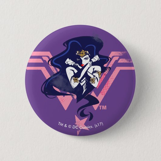 司法連盟|女疑問に思性とシンボルアポップ・アートのート 缶バッジ (正面)