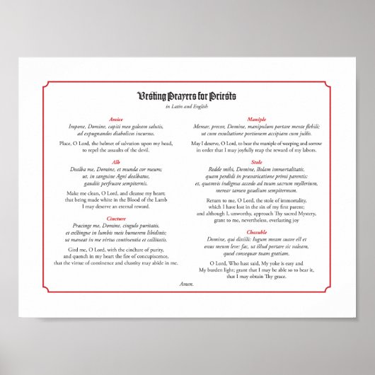 司祭のための祈りの言葉をラテン語と英語で捧げる ポスター (正面)