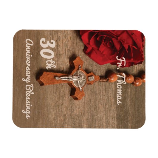 司祭のばら色第30聖職授与式記念日および数珠 マグネット (横)