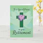 司祭の引退、緑の十字架に蓮の花 カード (黄色い花)