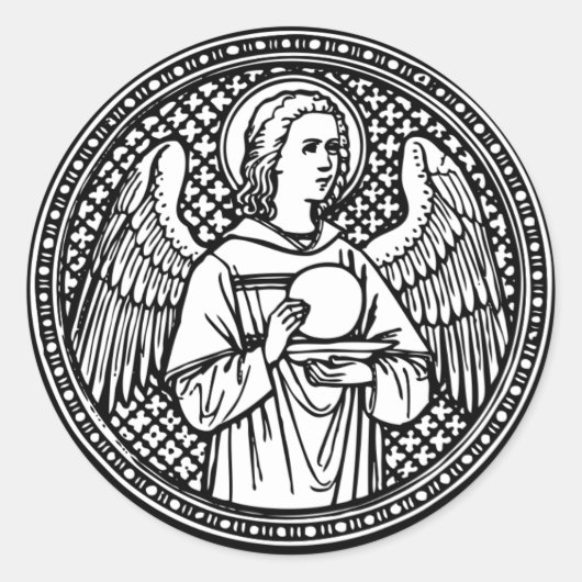 司祭カトリック司祭と天使の白黒 ラウンドシール (正面)