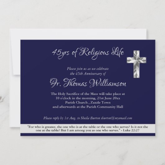 司祭デアコン45th調整記念日サファイア 招待状 (正面)