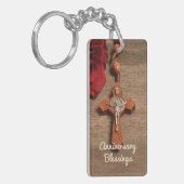 司祭叙勲記念日レッドローズとロザリオ キーホルダー (正面左)