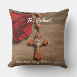 司祭叙勲記念日レッドローズとロザリオ クッション