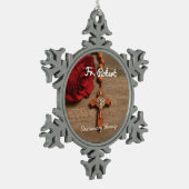 司祭叙勲記念日レッドローズとロザリオ スノーフレークピューターオーナメント (左)