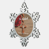 司祭叙勲記念日レッドローズとロザリオ スノーフレークピューターオーナメント (右)