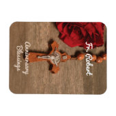 司祭叙勲記念日レッドローズとロザリオ マグネット (横)