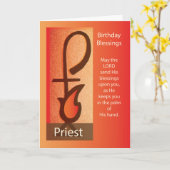 司祭誕生日、羊飼いスタッフと炎の宗教 カード (黄色い花)