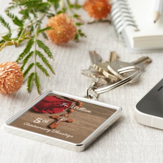 司祭5周年記念バラとロザリオ キーホルダー (側面)