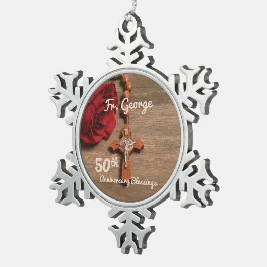 司祭50周年記念バラとロザリオ スノーフレークピューターオーナメント (右)