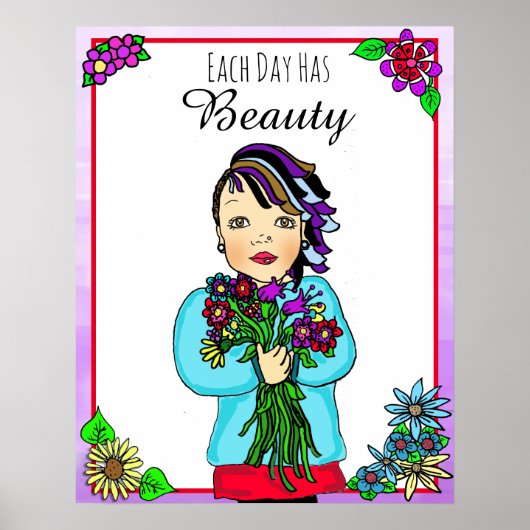 各日の美しいフォークアートハンドドローPunk女の子 ポスター (正面)