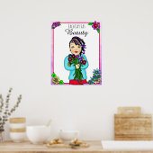 各日の美しいフォークアートハンドドローPunk女の子 ポスター (キッチン)