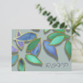 各種の場面で使える青緑の水彩花びらゴールド 招待状 (スタンド正面)