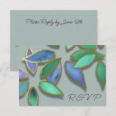各種の場面で使える青緑の水彩花びらゴールド 招待状 (正面/裏面)