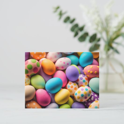 各種カラフルハッピーイースター卵 ポストカード (スタンド正面)