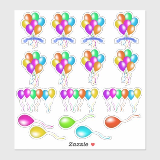 各種カラフルフェスティバルバルーン複数色 シール (シート)